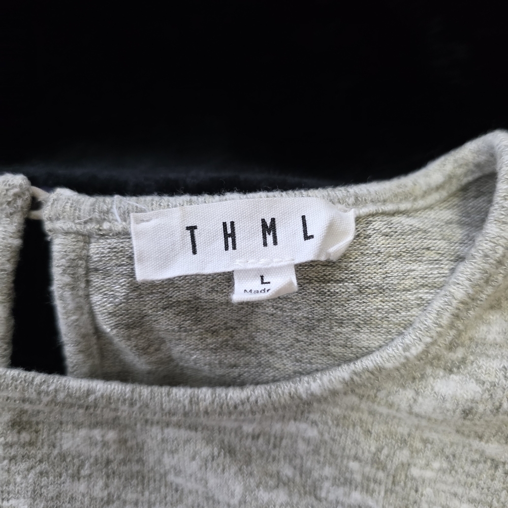 THML Gray Top with Patterned Sleeves - Picture 2 of 7